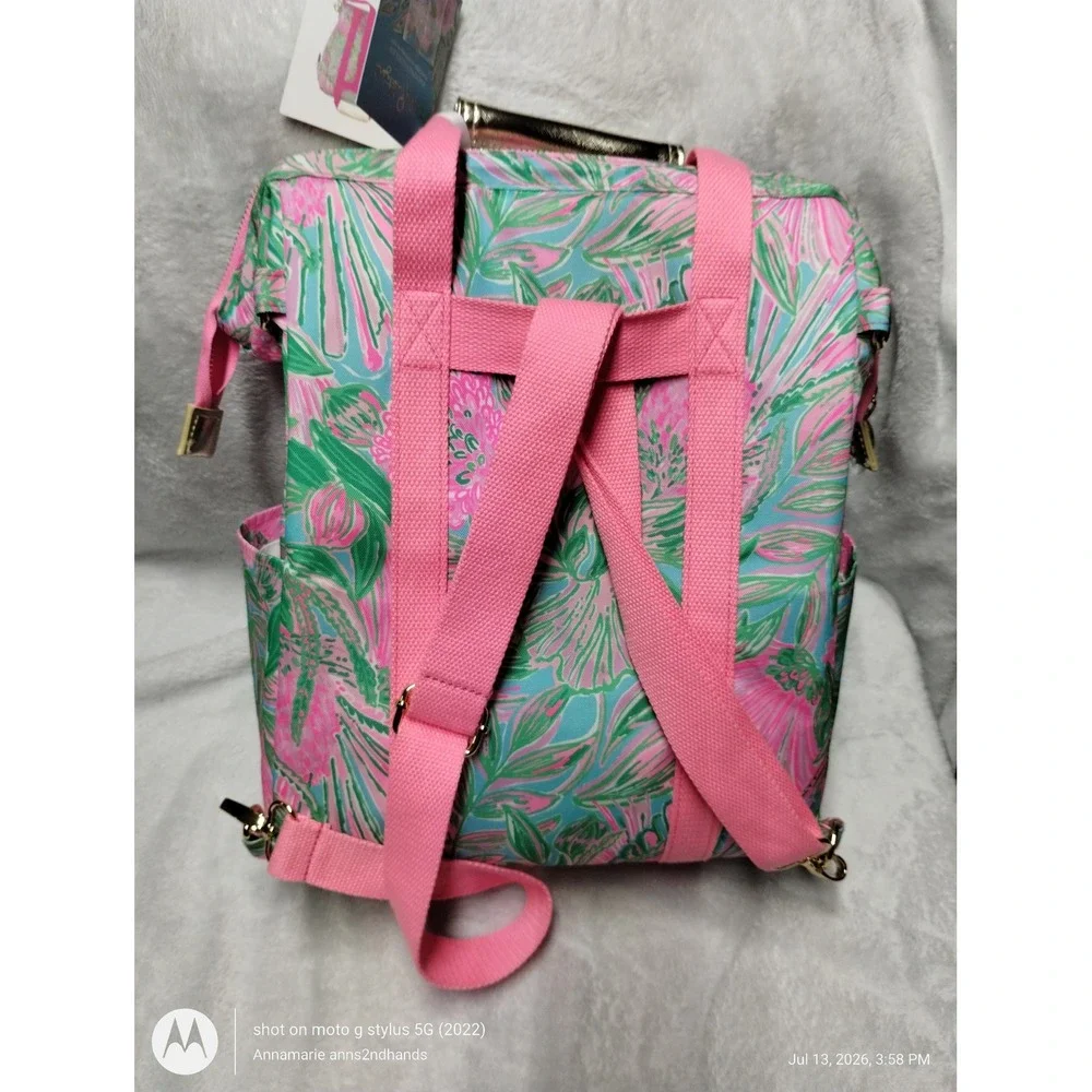 Lilly Pulitzer Coming In Hot Backpack Cooler Insulated Floral Bag Pink Green NEW